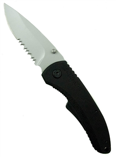 Schrade 101S Folding Knife, Drop Point Bead Blast Combo Blade
