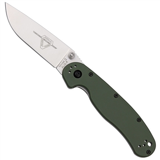 Ontario OD Green RAT Model 2 Folder Knife, Satin Plain Edge Blade