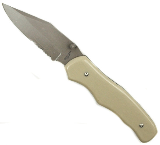 Bear OPS Manual Folder Knife, Bead Blast Part Ser Blade, Desert Sand G10 Handle