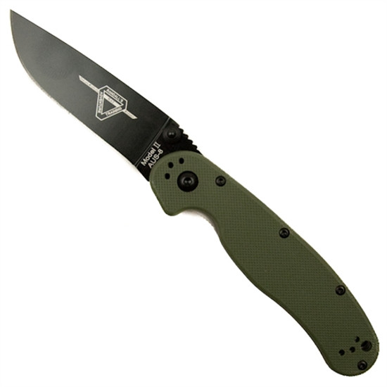 Ontario OD Green RAT Model 2 Folder Knife, Black Plain Edge Blade