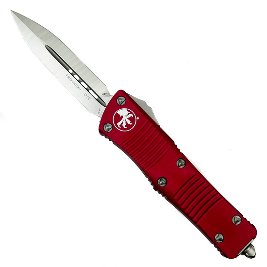 Microtech Red Troodon Double Edge OTF Knife, Satin Dagger Blade