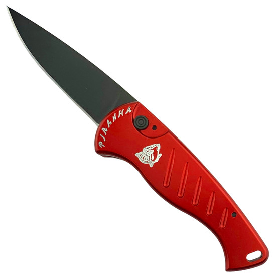 Piranha Red Fingerling Auto Knife, 154CM Black Blade