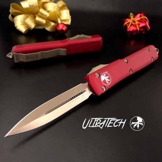 Microtech 122-13CCRD Red Contoured Ultratech D/E OTF Auto Knife, Bronze Blade