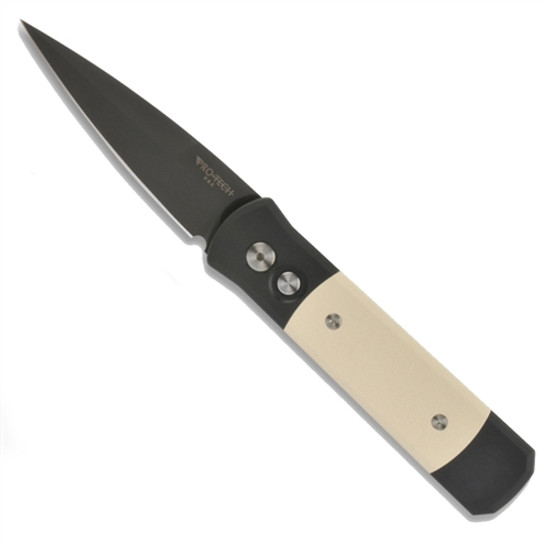 Pro-Tech 752 Tuxedo Godson Auto Knife, Ivory Micarta, 154CM Black Blade