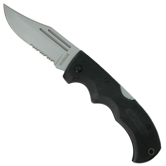 Schrade Old Timer MA1S Safe-T-Grip Large Folder Knife, Bead Blast Part Serrated Clip Blade