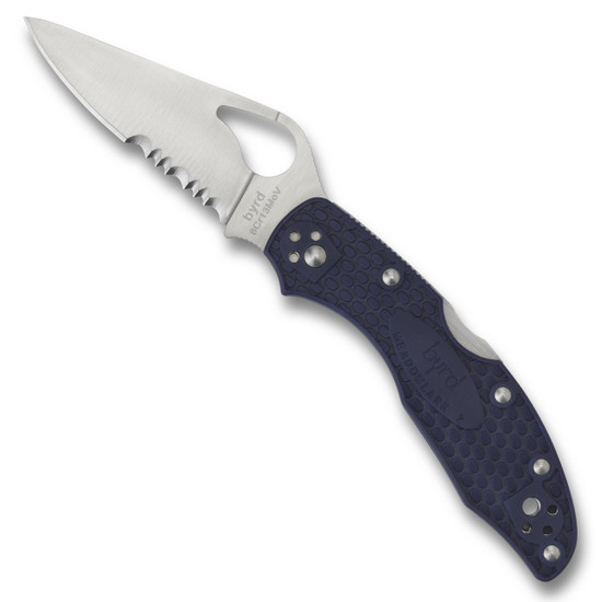 Byrd Blue Meadowlark 2 Folder Knife, Satin Combo Blade FRONT VIEW