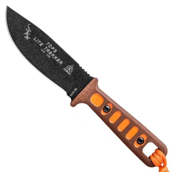 TOPS Hunter's Orange Lite Trekker Fixed Blade Knife, Black Blade FRONT VIEW