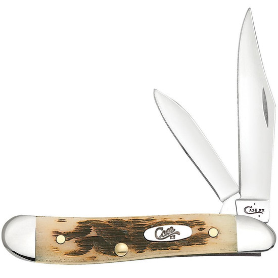 Case Peanut Amber Bone Folder Knife, Satin Blades FRONT VIEW