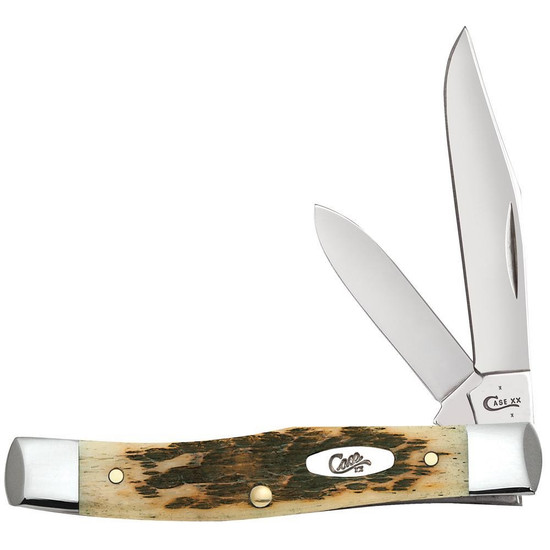Case Texas Jack Amber Bone Folder Knife, Satin Blades FRONT VIEW