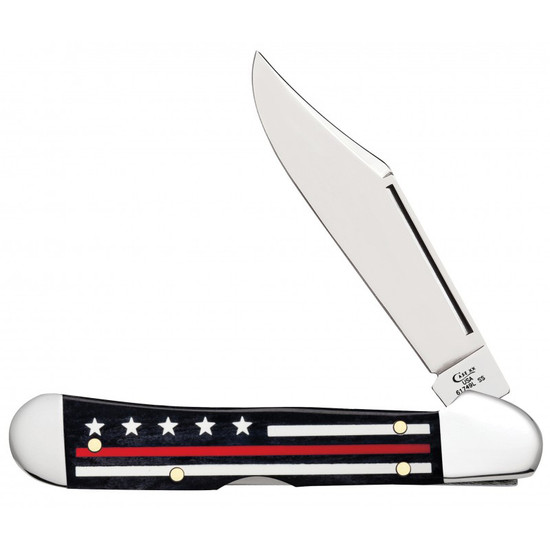 Case Stripes of Service Smooth Black Bone with Red Inlay Mini Copperlock Knife