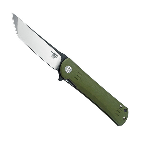 Bestech Knives Kendo Green G10 Tanto Folding Knife, Satin/Black Blade 