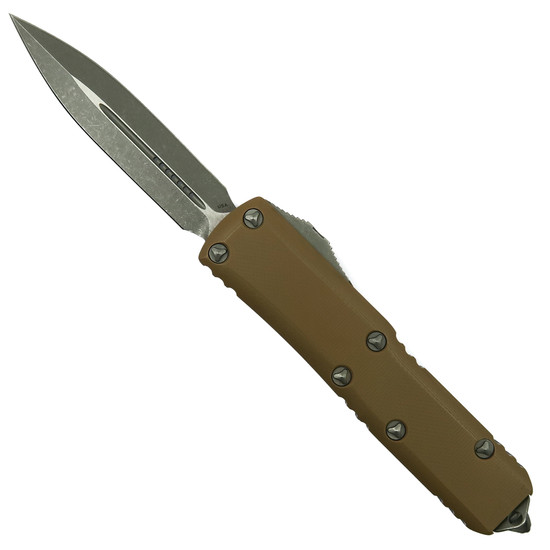 Microtech Signature Series Tan G10 UTX-85 OTF Auto Knife, Apocalyptic Dagger Blade