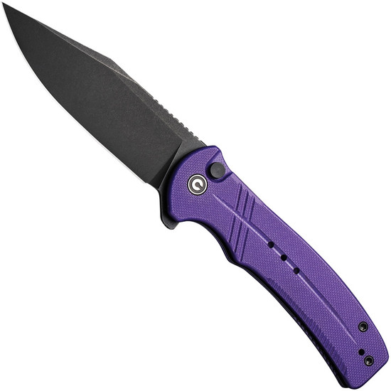 CIVIVI Purple G10 Cogent Button Lock Flipper Knife, Black Stonewash Clip Blade