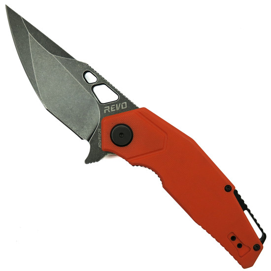 REVO Berserk Carry Orange G-10 REV 2 Frame Lock Knife, Black Stonewash