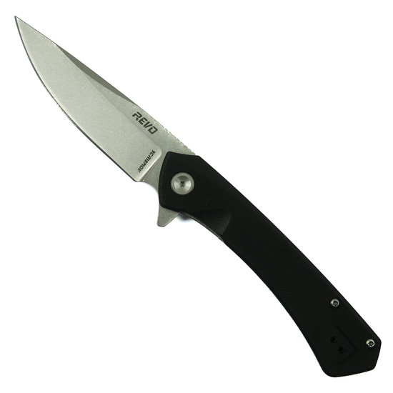 REVO Warden Black G-10 Spring Assist Liner Lock Knife, Stonewash Blade