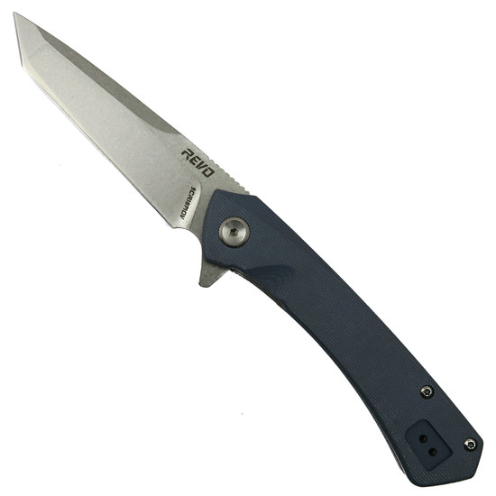 REVO Warden Grey G-10 Spring Assist Knife, Stonewash Tanto Blade