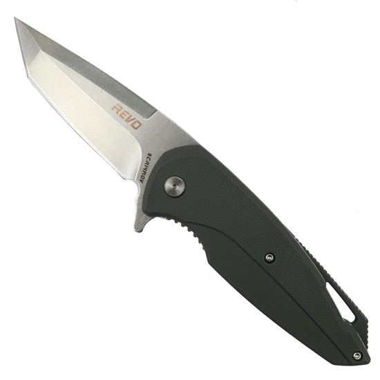 REVO Grey G-10 Vipera XL Assist Knife, Tanto Stonewash Blade