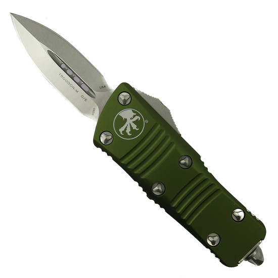 Microtech OD Green Mini Troodon CA Legal OTF Auto Knife, Dagger Stonewash Blade
