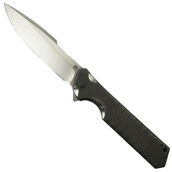Olamic Cutlery Dark Wash Rainmaker Flipper Knife, Satin Harpoon Blade