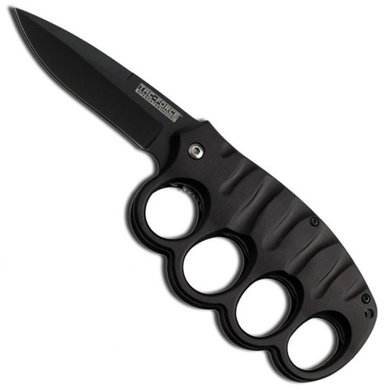 Tac-Force Black Aluminum Knuckle Spring Assisted Knife