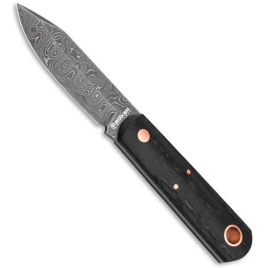 Boker Burnley Barlow BFF Damast Fixed Blade Knife, Bog Oak Handle