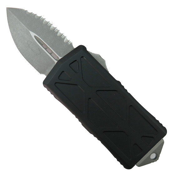 Microtech Black Exocet OTF Auto Knife,  Apocalyptic Serrated Dagger Blade
