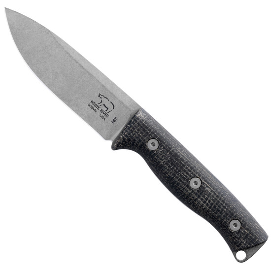 White River Knives Black Burlap Micarta Ursus 45 Fixed Blade Knife, S35VN Stonewash Blade