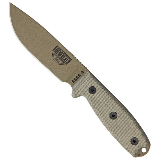 ESEE Knives 4P-MBDE Fixed Blade Knife, Dark Earth Blade