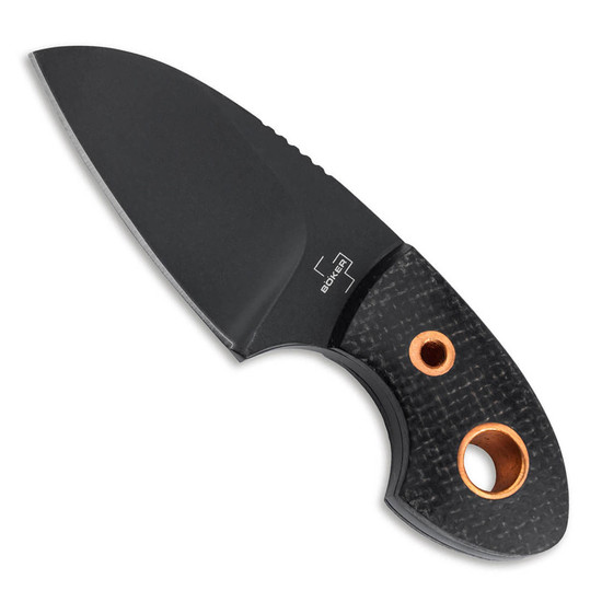 Boker Plus VoxKnives Gnome Black Micarta Fixed Neck Knife, D2 Black Sheepsfoot Blade