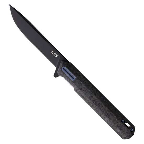Tekto F2 Bravo Folding Knife, Black Forged Carbon Handle, Blue Accents