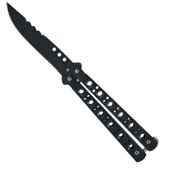 Classic Style 6 Hole Butterfly Knife, Black Drop Point Blade