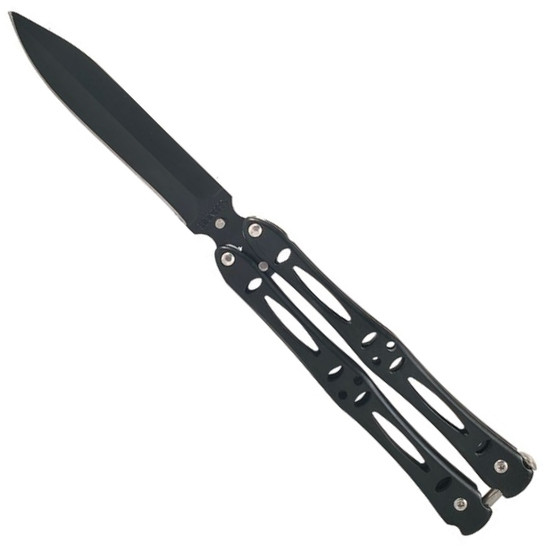  Lush Balisong Black Butterfly Knife, Black Spear Point Blade