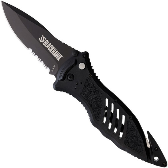 Blackhawk! CQD Large Folding Knife, Black Combo Drop Point Blade