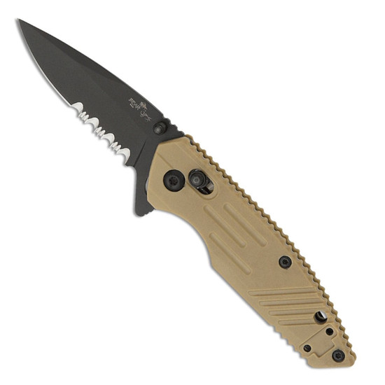 Bear Ops Rancor IX Desert Sand Zytel Flipper Knife, Serrated Drop