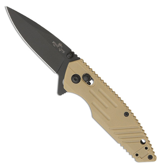 Bear Ops Rancor IX Desert Sand Zytel Flipper Knife, Serrated Drop