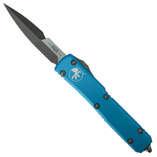 Microtech Ultratech Turquoise OTF Auto Knife, Apocalyptic Stonewash Bayonet Blade