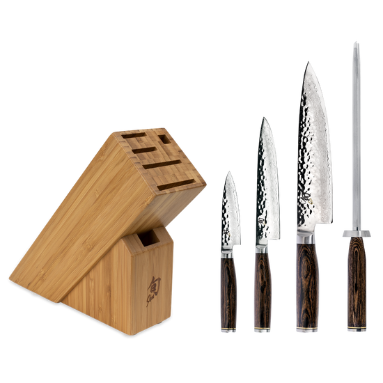 Shun TDMS0512 Premier 5 Piece Starter Block Knife Set, Walnut Pakkawood Handle