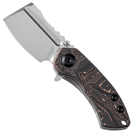 Kansept Mini Korvid Copper Carbon Fiber Linerlock Folding Knife, Stonewash Cleaver Blade