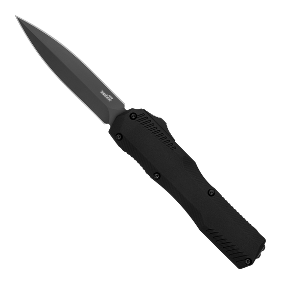 Kershaw Livewire Black Anodized Aluminum Auto Out the Front Knife, Black PVD Double Edge Blade