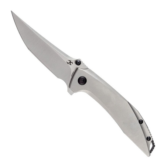 Kansept Knives Baku Blasted Titanium Liner Lock Flipper Knife, Satin Trailing Point Blade