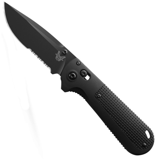 Benchmade Redoubt Black Grivory AXIS Folding Knife, Black Cerakote Combo Drop Point Blade