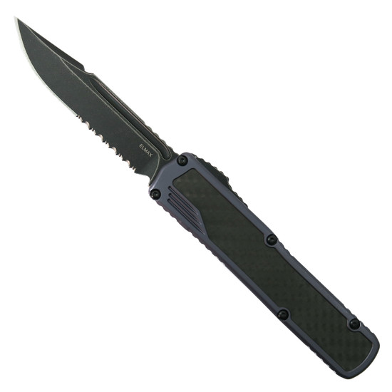 Guardian Tactical Scout 142612 Gray Carbon Fiber Inlay Auto Knife, Serrated Black Stonewash Clip Point Blade