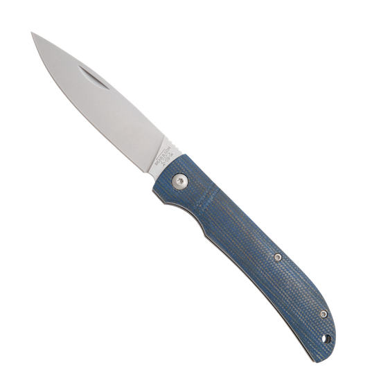 Bear & Son Blue Jean Micarta Slip-Joint Folder Knife, Satin Drop Point Blade