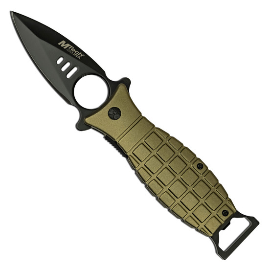 MTech Green Aluminum Grenade Style Spring Assisted Knife