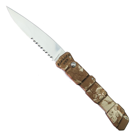 Piranha Camo 21 Automatic Knife, Mirror Combo Blade