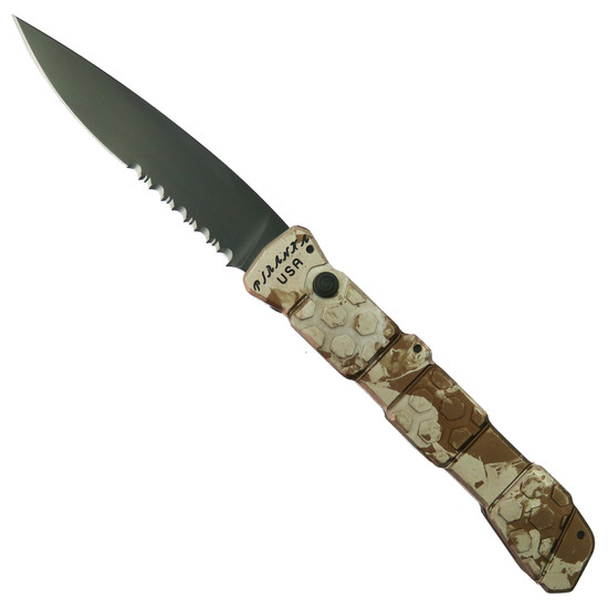 Piranha Camo 21 Auto Knife, Black Combo Blade