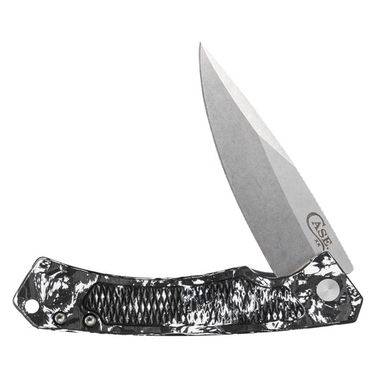 Case Black and White Marbled Carbon Fiber Marilla Flipper Knife, S35VN Stonewash Blade