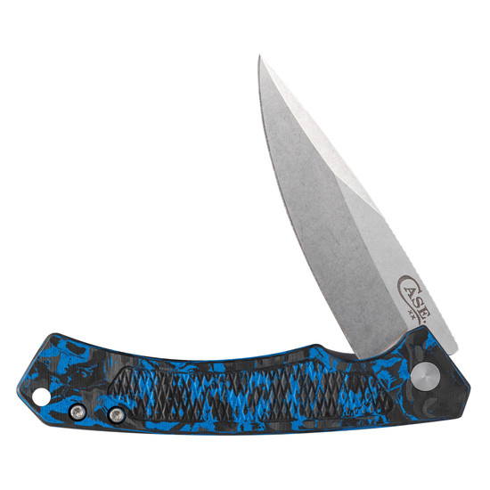 Case Blue and Black Marbled Carbon Fiber Marilla Flipper Knife, S35VN Stonewash Blade