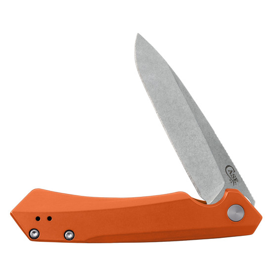 Case Orange Aluminum Kinzua Flipper Knife, Stonewash Drop Blade 