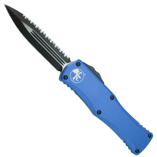 Microtech SCRATCH & DENT Blue Hera OTF Knife, Black Serrated Dagger Blade